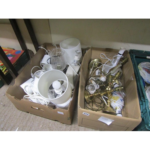 410 - TWO BOXES OF LIGHTING TO INCL BRASS TABLE LAMP