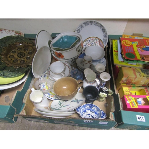 412 - BOX OF MIXED CERAMICS AND GLASSWARE