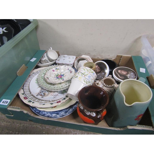 428 - BOX OF MIXED CERAMICS - PLATES, PLANTERS ETC