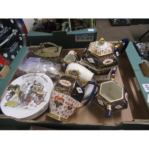 449 - BOX OF MIXED CERAMICS, METALWARE, CUTLERY ETC