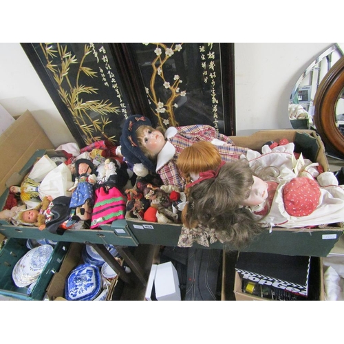 454 - TWO BOXES OF VINTAGE DOLLS AND SOUVENIR DOLLS