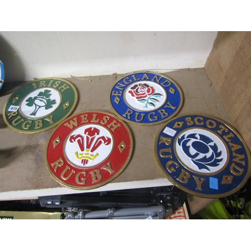 475 - SET OF FOUR REPLICA CAST IRON RUGBY SIGNS