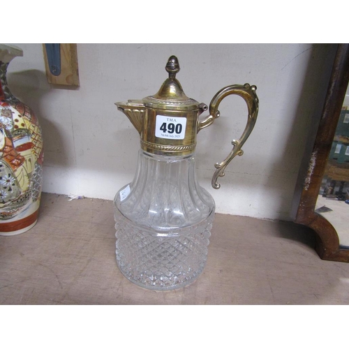 490 - GILT METAL AND GLASS CLARET JUG