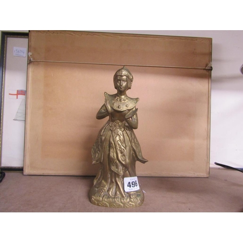 496 - ORIENTAL BRASS FIGURE OF A LADY