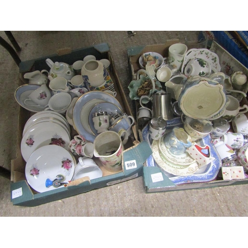 509 - TWO BOXES OF MIXED CERAMICS, TEAWARES ETC