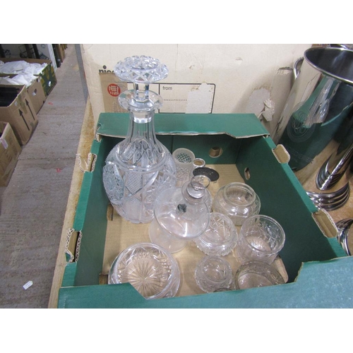 533 - BOX OF CRYSTAL GLASS DECANTERS ETC