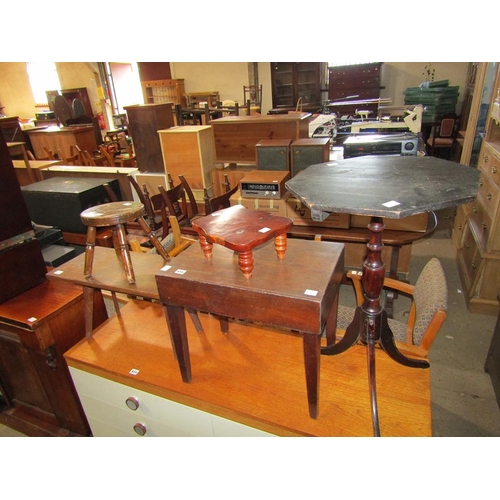 655 - THREE STOOLS, TRIPOD TABLE, SMALL TABLE