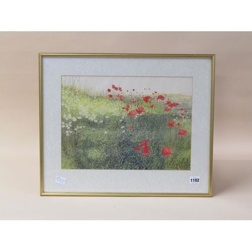 1102 - UNSIGNED - POPPIES, COLOURED PRINT, F/G, 29CM X 39CM