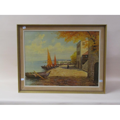 1104 - W RICHTER - MEDITERRANEAN COASTAL VILLAGE, OELOGRAPH, FRAMED, 60CM X 80CM