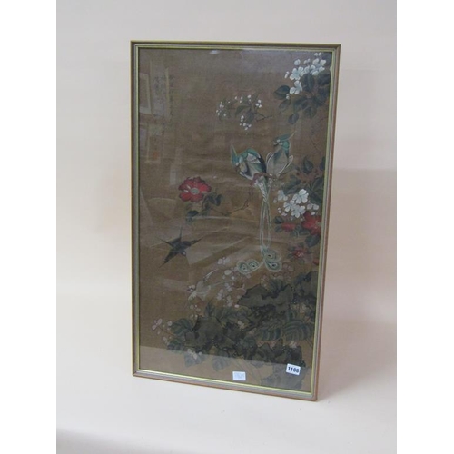 1108 - JAPANESE WATERCOLOUR PAINTING - EXOTIC BIRDS IN BLOSSOM, F/G, 79CM X 43CM