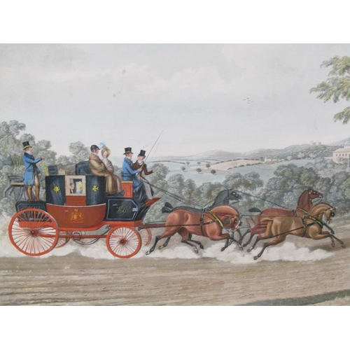 1111 - TWO VICTORIAN COLOURED COACHING PRINTS - THE NEW LONDON ROYAL MAIL & THE RED ROVER SOUTHAMPTON COACH... 