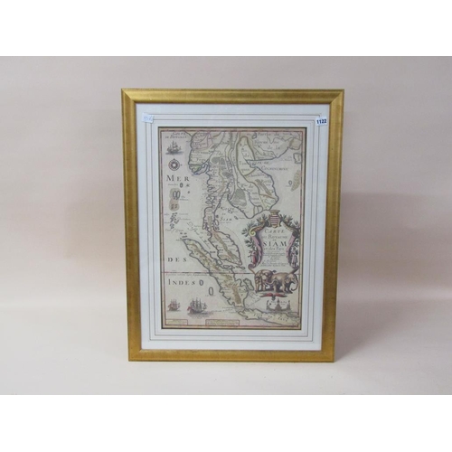 1122 - ANTIQUE MAP SIAN, COLOURED, F/G, 60CM X 40CM