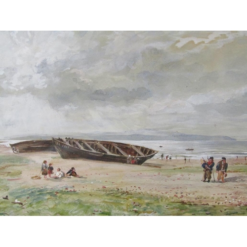 1124 - NAIRN A PERIGUL - 19C COASTAL SCENE WITH ABANDONED BOATS ON SHORE, SIGNED WATERCOLOUR, F/G, 23CM X 3... 