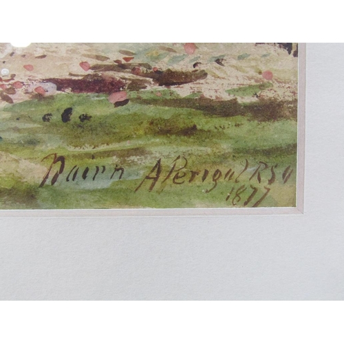 1124 - NAIRN A PERIGUL - 19C COASTAL SCENE WITH ABANDONED BOATS ON SHORE, SIGNED WATERCOLOUR, F/G, 23CM X 3... 