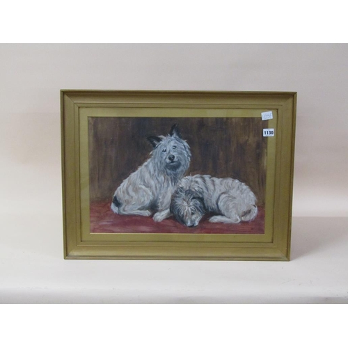 1130 - SIGNED IN MONO M - TWO DOGS, WATERCOLOUR, F/G, 35CM X 52CM