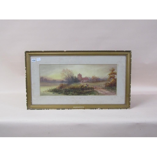 1131 - A TURNER - PAIR, EVENING SETTINGS WITH CHURCH AND RIVER, SIGNED WATERCOLOURS, F/G, 25CM X 59CM