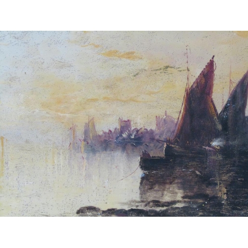 1132 - UNSIGNED 19C - PAIR, SAILING VESSELS IN HARBOUR SETTING, MIXED MEDIA, EACH F/G, 30CM X 50CM