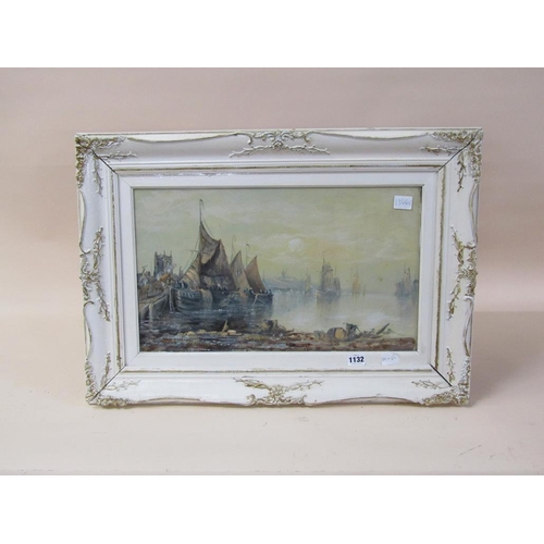 1132 - UNSIGNED 19C - PAIR, SAILING VESSELS IN HARBOUR SETTING, MIXED MEDIA, EACH F/G, 30CM X 50CM