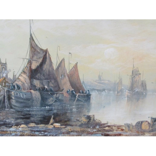 1132 - UNSIGNED 19C - PAIR, SAILING VESSELS IN HARBOUR SETTING, MIXED MEDIA, EACH F/G, 30CM X 50CM