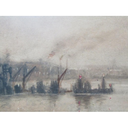 1136 - UNSIGNED - FROM VAUXHALL BRIDGE, TITLED WATERCOLOUR, F/G, 11CMX 26CM