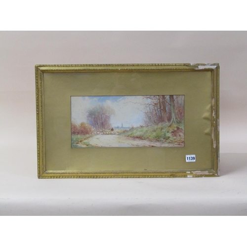 1139 - W KNOX - SHEPHERD WITH HIS FLOCK, SIGNED WATERCOLOUR, F/G, 17CM X 37CM