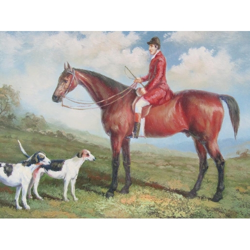 1140 - UNSIGNED - HUNTSMAN AND TWO HOUNDS, F/G, 11CM X 16CM