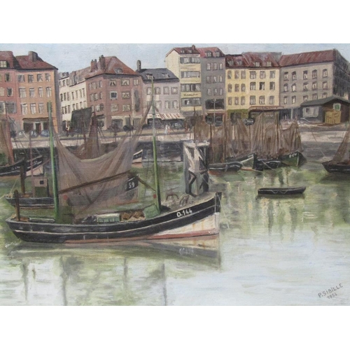 1144 - P SIBILLE 1954 - PAIR, OSTENDE, OIL ON CANVAS, FRAMED, 39CM X 49CM & 49CM X 59CM