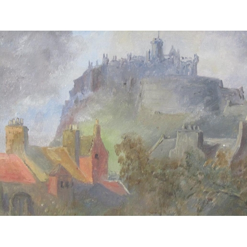 1145 - UNSIGNED EARLY 20C - GREYFRIARS WTIH EDINBURGH CASTLE IN BACKGROUND, WATERCOLOUR, F/G, 20CM X 24CM