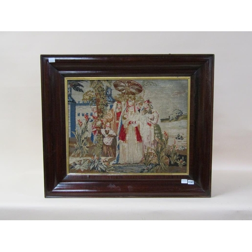 1147 - 19C F/G NEEDLEWORK - BRING ALL THE CHILDREN UNTO ME, ROSEWOOD FRAME, 50CM X 62CM