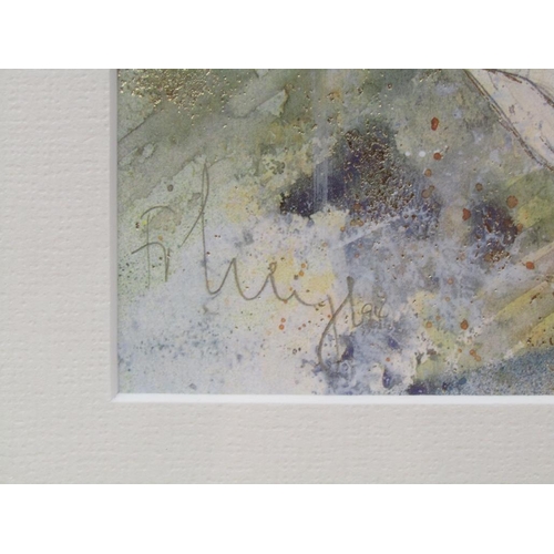 1151 - SIGNED INDISTINCTLY - LOVERS I, ILLUMINATED WATERCOLOUR, FRAMED, 28CM X 19CM