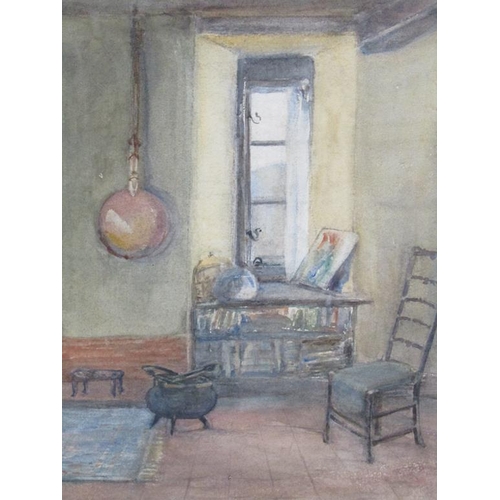 1152 - UNSIGNED - TWO LATE 19C WATERCOLOURS, INTERIOR SCENE, 30CM X 27CM, & STILL LIFE, 16CM X 24CM