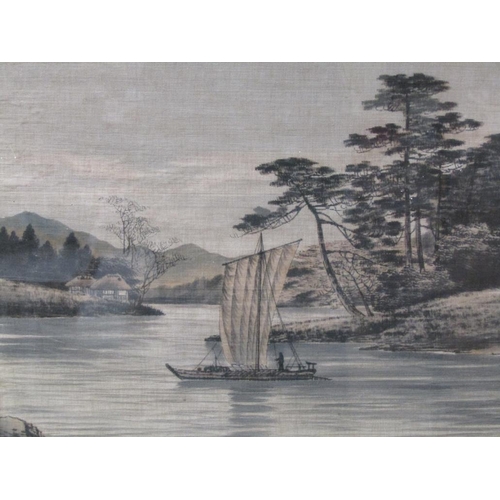 1155 - ORIENTAL PAINTING ON PARCHMENT, F/G, 56CM X 53CM