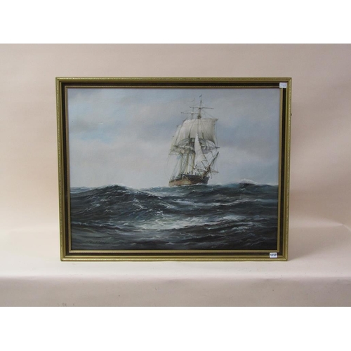 1157 - PAUL RICHARDSON - NAVAL VESSEL UNFURLING THE SAILS, OIL PAINTING, 70CM X 90CM