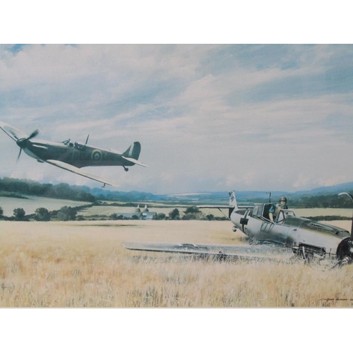 1161 - GEOFF NUTKINS - VICTORY OVER KENT, WW2 SCENE, COLOURED PRINT, F/G, 38CM X 56CM