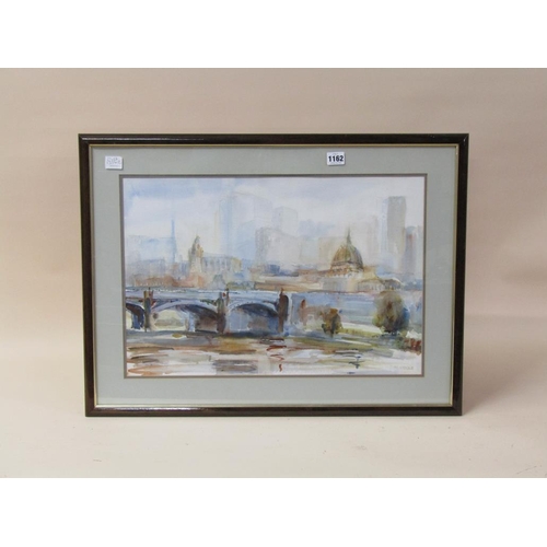 1162 - M POLKE - RIVER THAMES SCENE WITH BRIDGE AND ST PAUL CATHEDRAL, SIGNED WATERCOLOUR, F/G, 37CM X 54CM