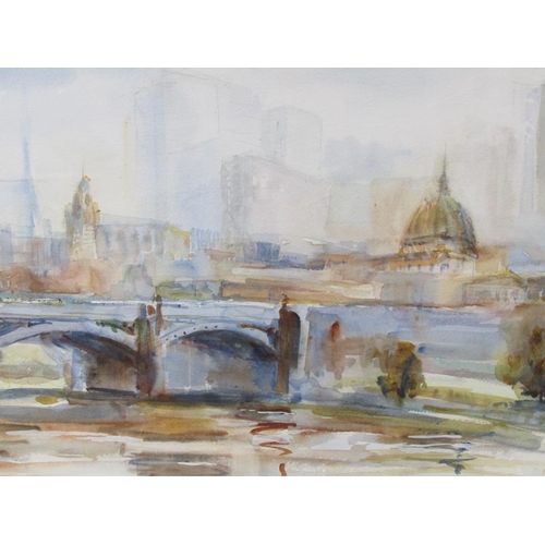 1162 - M POLKE - RIVER THAMES SCENE WITH BRIDGE AND ST PAUL CATHEDRAL, SIGNED WATERCOLOUR, F/G, 37CM X 54CM