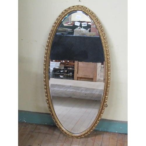 1165 - OVAL GILT WOOD WALL MIRROR, 94CM X 49CM