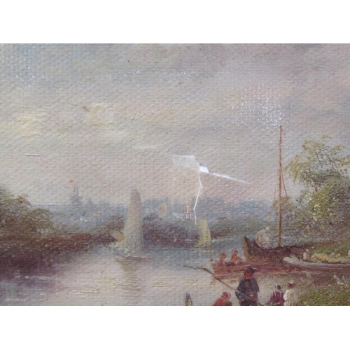 1172 - SIGNED OIL ON CANVAS - DUTCH CANAL SCENE, FRAMED, 11CM X 24CM