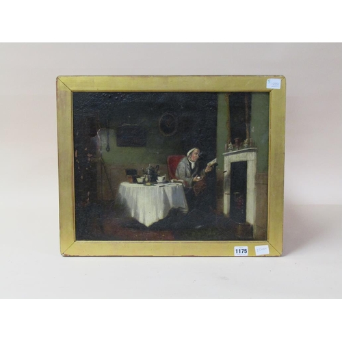 1175 - UNSIGNED 19C - BREAKFAST TIME, OIL ON CANVAS, FRAMED, 35CM X 45CM