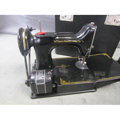 1208 - SINGER SEWING MACHINE IN CASE, 32CM W