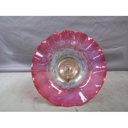 1210 - CEILING LIGHT WITH OPALESCENT PINK SHADE, 42CM H