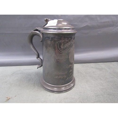 1223 - SILVER PLATED TANKARD, 20CM H