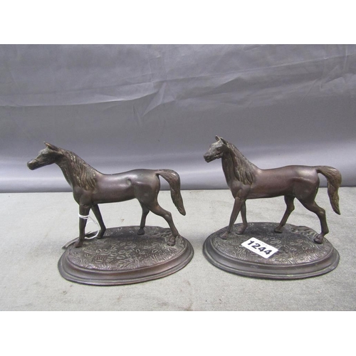 1244 - PAIR OF CAST BRONZED HORSE SCULTURES, 13CM H