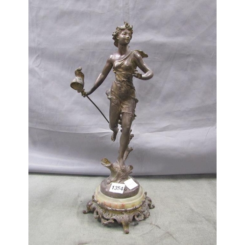 1354 - CAST BRONZED SPELTER FIGURE FIGURE, AFTER FERRAND, 43CM H