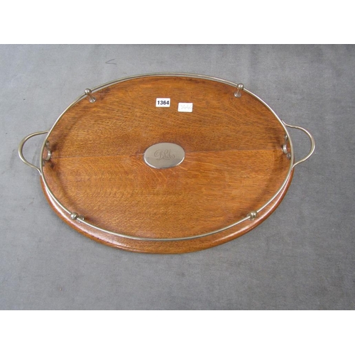 1364 - EARLY 20C OAK GALLERIED TRAY, 56CM W