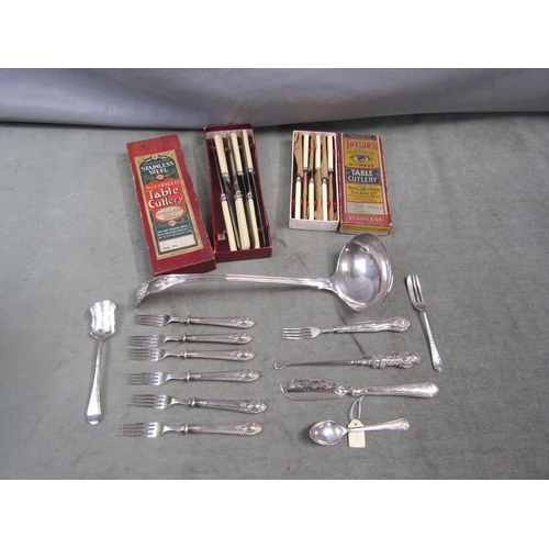 1640 - COLLECTION OF MISC SILVER PLATED CUTLERY INC. ONE LADLE