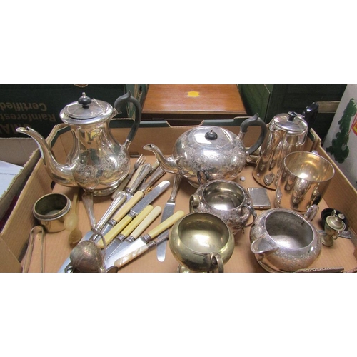 1643 - FOUR PIECE SILVER PLATED TEA AND COFFEE SERVICE TOGETHER WITH OTHER ITEMS OF PLATE