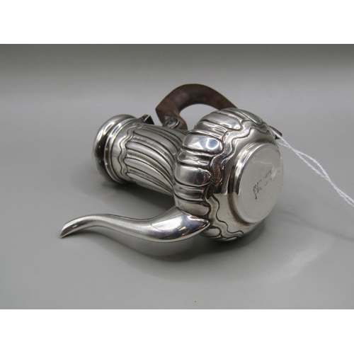 1366 - LATE 19/EARLY 20c CONTINENTAL SILVER MINIATURE COFFEE POT OF EMBOSSED AND CHASED FORM - 9cms H