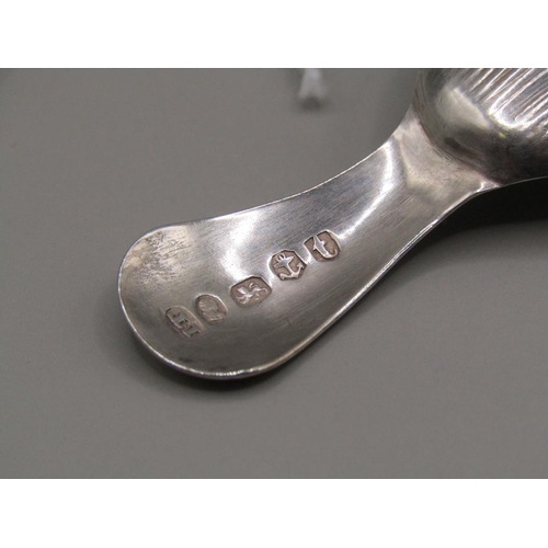 1367 - VICTORIAN SILVER CADDY SPOON TOGETHER WITH A LATE GEORGIAN SILVER CADDY SPOON