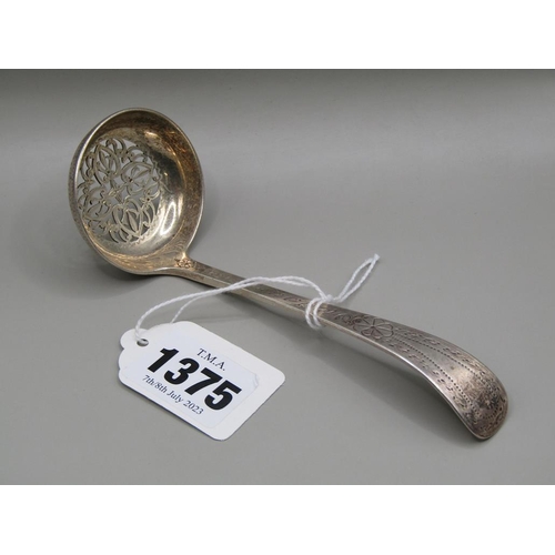 1375 - EARLY VICTORIAN SILVER SIFTING SPOON 14cms L